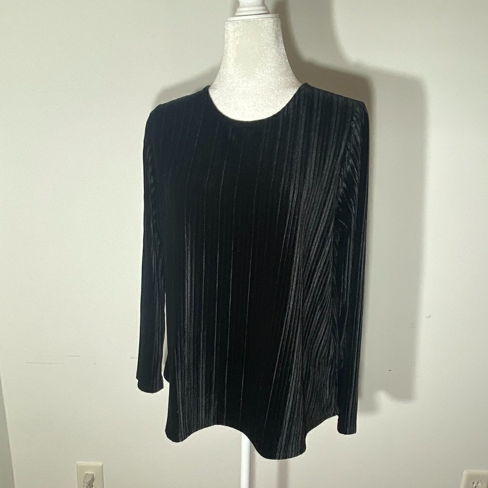 J. Jill Velour Black Long Sleeve Top Size Medium Petite